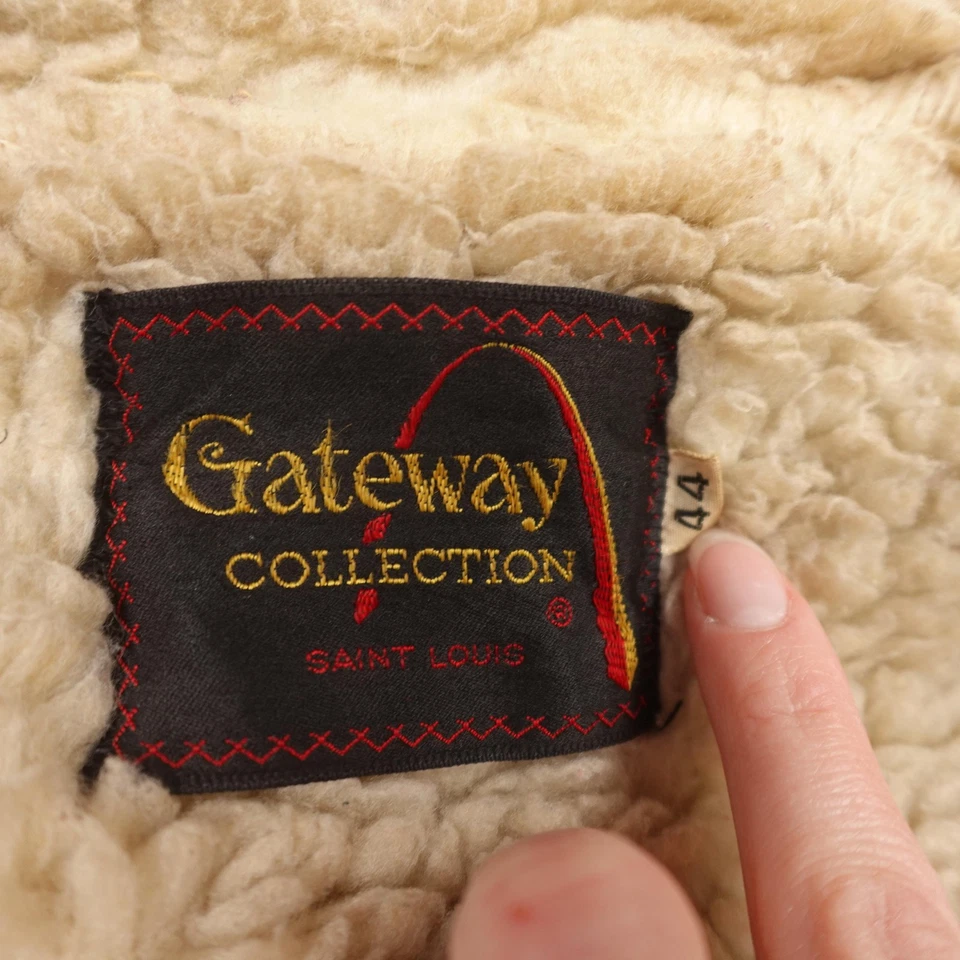 Vintage Gateway Collection Coat Mens 44 Brown Suede Sheepskin Shearling 70s - Image 2 of 4