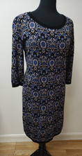 Monsoon Sweater Dress Medium Black and Blue Floral  Knee Length 3/4 Sleeve BNWT