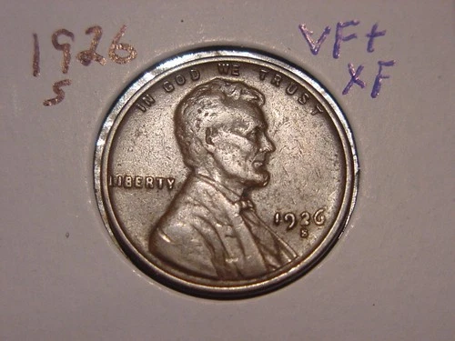 1926-S LINCOLN CENT VF + XF NICE PQ POPULAR BETTER DATE FREE SHIPPING