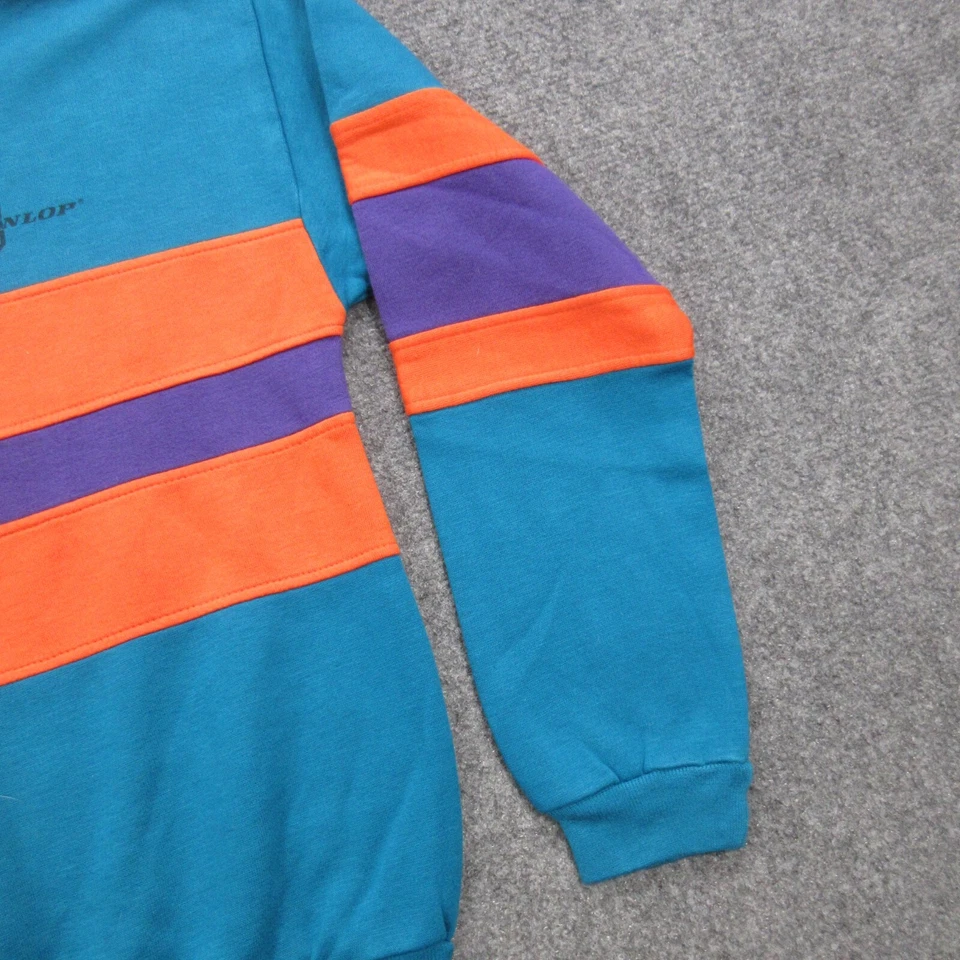 Vtg Dunlop Sweatshirt Boys XL 14 16 Blue Striped Casual Fleece Pullover 80s - Image 2 of 4