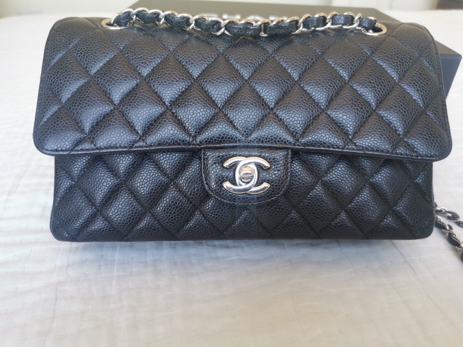 Chanel Medium Black Classic Double Flap Bag Caviar Leather Silver Hardware £8850