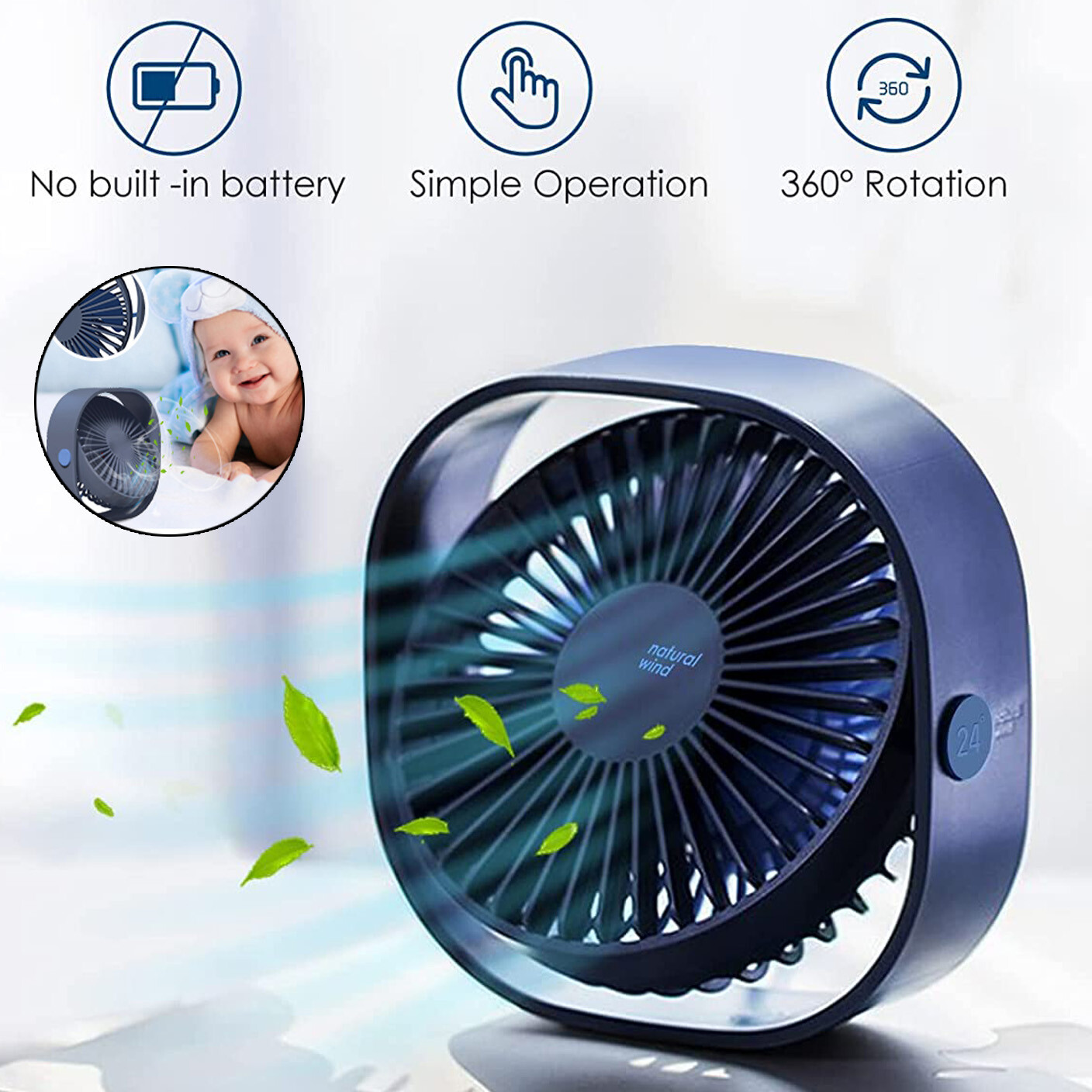 Mini Ventilator USB Tischventilator,Klein Leise Desk Fan Lüfter für Zuhause Büro