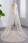 3M Women Champagne beige Bride Wedding Sequins Embroidery trim edge Long Veil