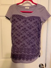 MK MICHEL KLEIN  Purple Cotton Stretch Corset Lace Look Top Small to Medium EUC