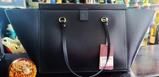 New Italy Trussardi Women Black Leather Magnetic Closure Azolea Shopping Bag