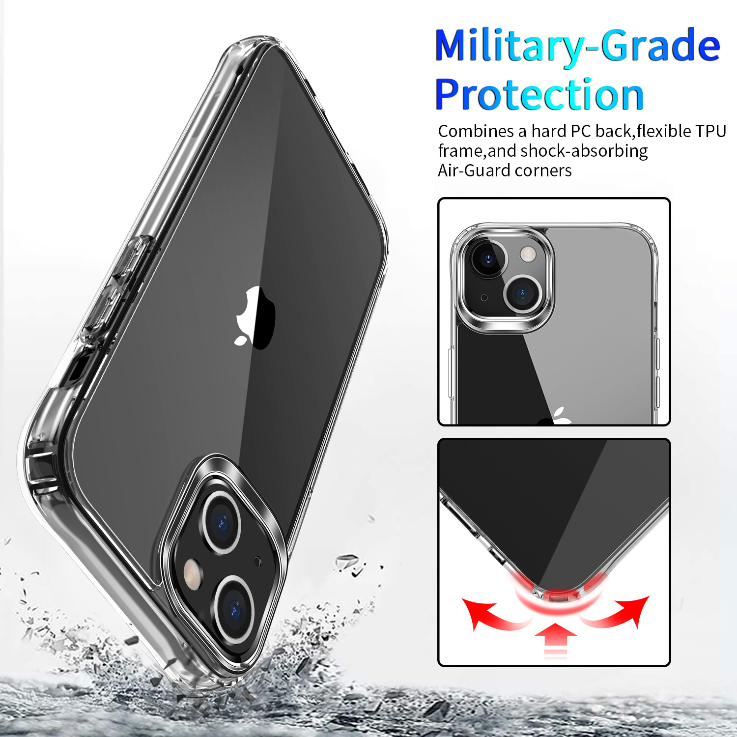 iPhone 13 Crystal Clear Hybrid Protective Case with Anti-Yellowing