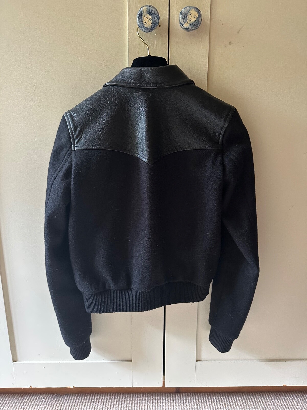 Bomber Saint Laurent nero lana e pelle EU 34 UK 6