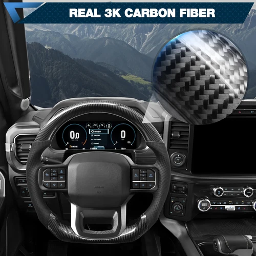 Real 3K Carbon Fiber Steering Wheel Black Fits For F150 2021 2022 2023 2024 - Picture 2 of 11