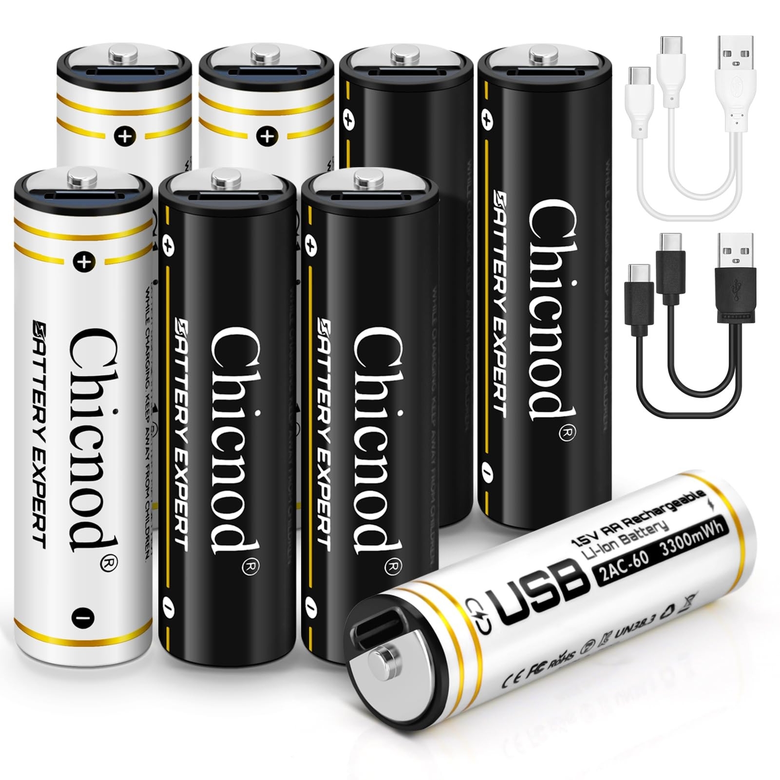 4Pack Rechargable AA Lithium Batteries, 3300mWh Double A Battery 1.5V Constan...