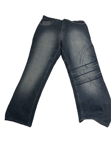 Vtg Phat Farm Shorts Mens 36 Wide Leg Baggy Jean Blue Denim Long