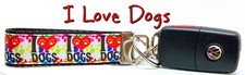 I Love Dogs Key Fob Wristlet Keychain 1"wide Zipper pull Camera strap handmade 