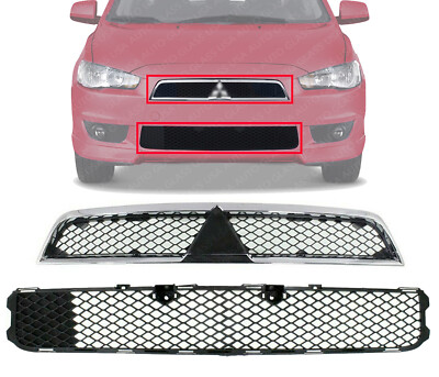 Grille Assembly Chrome + Front Bumper Grille For 2008-2015