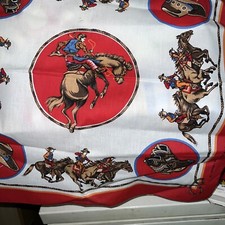 Vintage Western Cowboy Rodeo Print Bandana Square Red RN# 14193 Made in USA