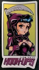 HOOK UPS STICKER VINTAGE STYLE "SEXY PURPLE REAPER" 4 3/4 X 2 1/2" GLOSSY