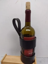 Hanging Triple LLL Genuine Leather Wine Single Bottle Caddy O Carrier/Protector