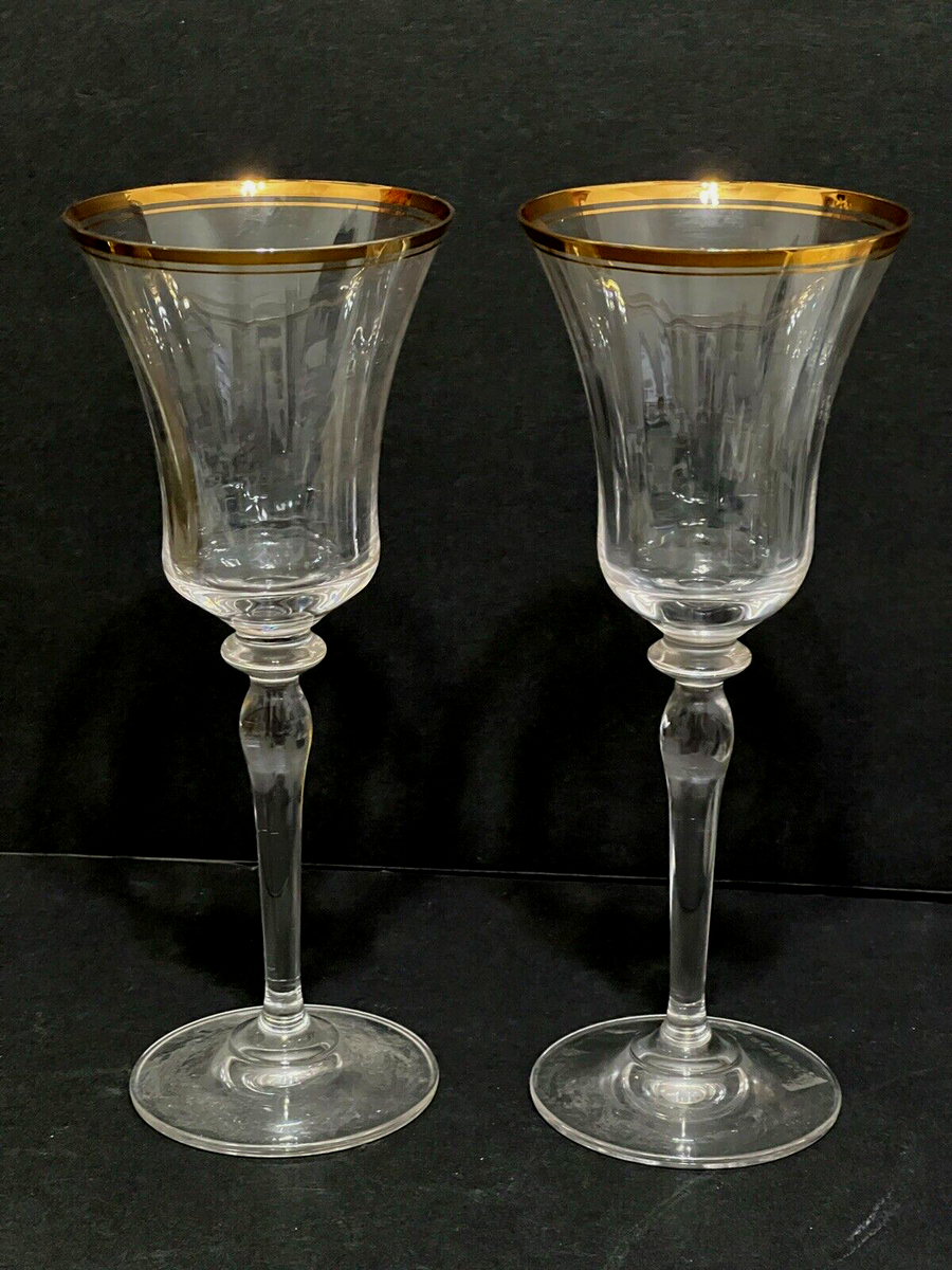 Mikasa Jamestown Wine Glass Gold Rim 9 1/8" Tall Set of 2 Austria Bell Shape  | eBay