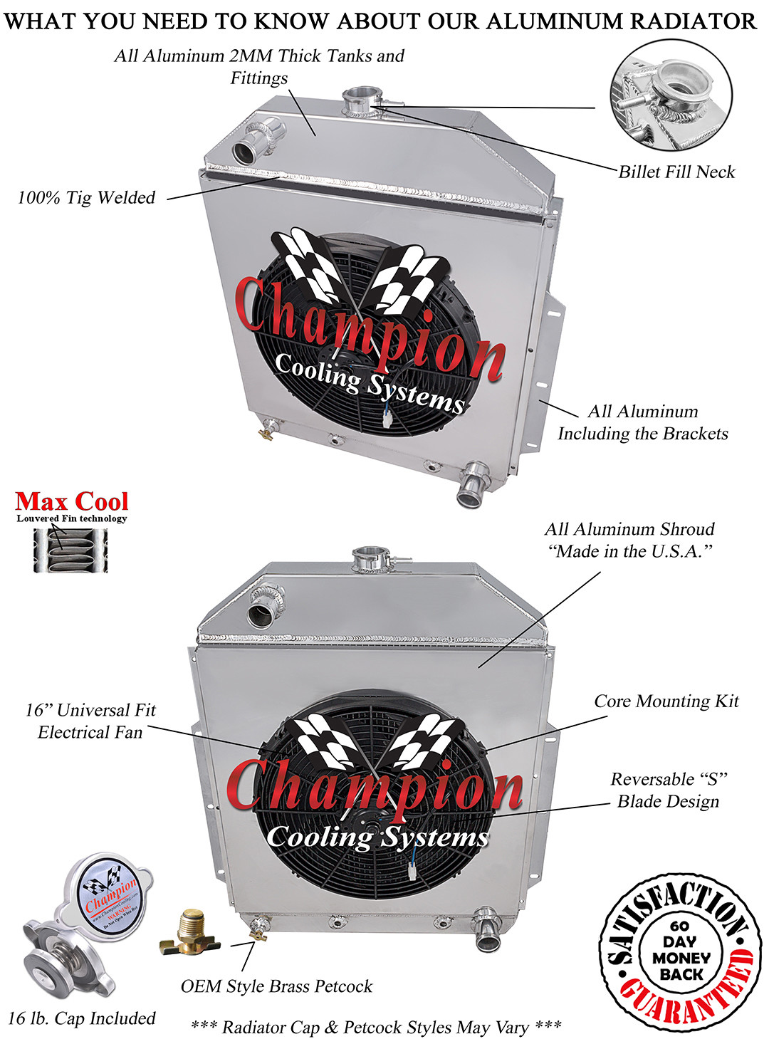 Atom Champion 3-Row Radiator for Chevy with 16