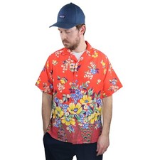 Vtg 60s 70s Aloha Floral Hawaiian Button Down Shirt Mens Sz Medium Tiki Camp Red