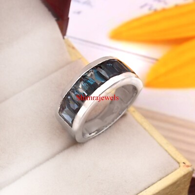 Natural London Blue Topaz With 18K White Gold Plated Silver Women's Ring #1201