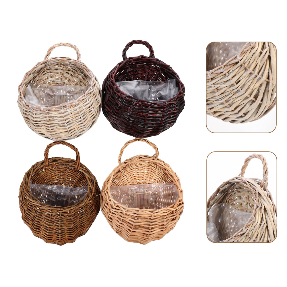 4-Piece Durable Willow Wall Hanging Laundry Basket for Baby or Flower Storage