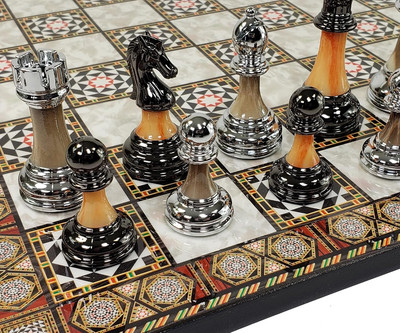 Staunton Chrome & Black Chrome Pro Plastic Chess Men Set 3 1/2 Inch King with 17
