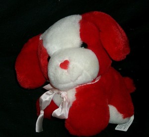 red and white stuffed dog
