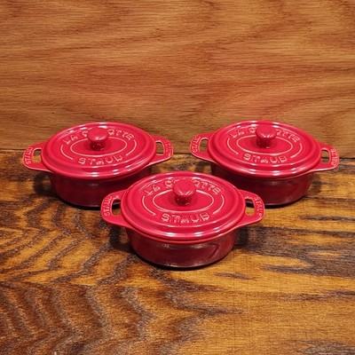 3 Piece STAUB La Cocotte Oval Ceramic Mini Casserole Dutch Oven Bakeware Red