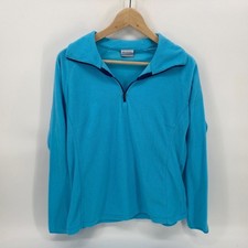 Columbia Fleece Pullover L Turquoise Blue Excellent Quarter Zip Lightweight