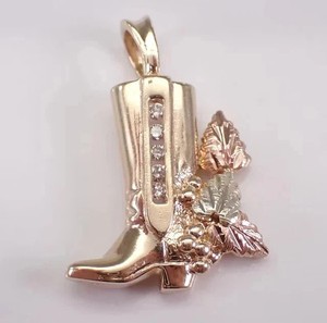 Authentic 1Ct Round Cut Real Moissanite Boot Flower Charm Pendant 14K Two Tone Gold Plated