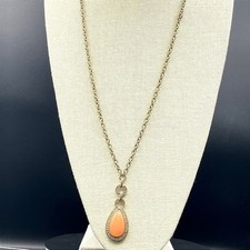 Vintage Gold-Tone Rolo Link Chain Rhinestone Teardrop Pendant Necklace