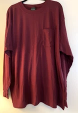 Vtg Scandia Woods Mens Burgandy Pocket T-shirt Crew Neck Long Sleeve Cotton 2X