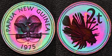 1975 Papua New Guinea PROOF 2 Toea MONSTER RAINBOW TONING *1 of 67K MINTED 57-54