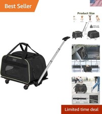 Airline Approved Cat Carrier with Wheels - Stylish Black  Green Travel Bag
