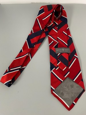 Robert Talbott Red Blue White Silk Men's Repp Tie Size 4'' * 58.5''