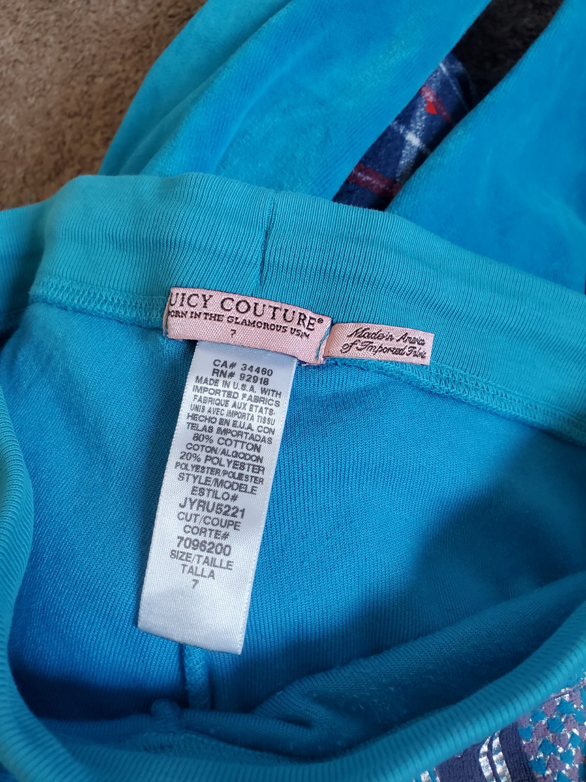 Vintage Juicy Couture Pants Teal Blue Youth Girls Size 7 Velour Y2K Rare image 2