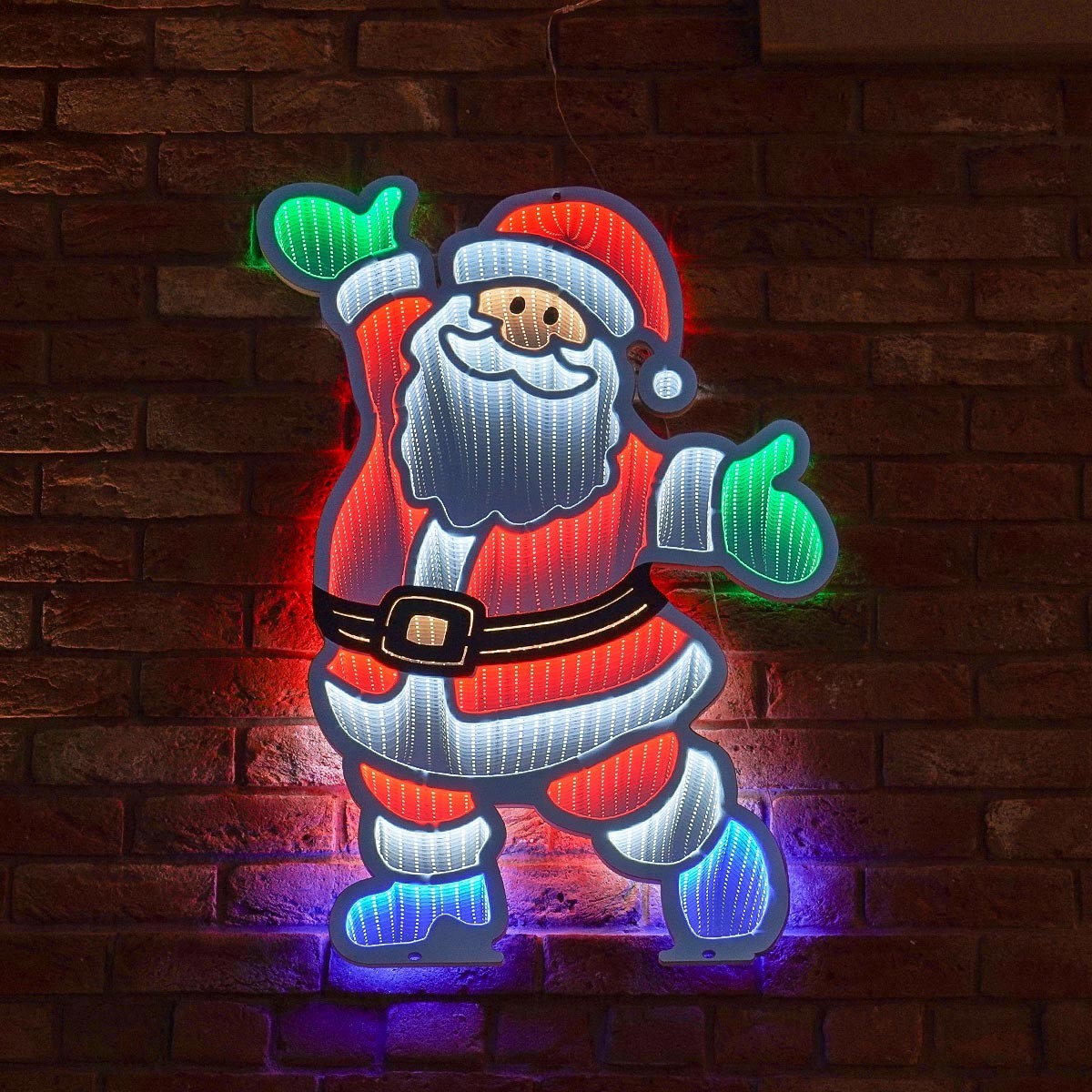 90cm Christmas Infinity Mirror Light Silhouette LED Santa Figure Decoration