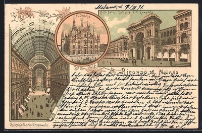 Lithographie Milano, Il Duomo, Galleria Vittorio Emanuele, Arco Della Galleria  