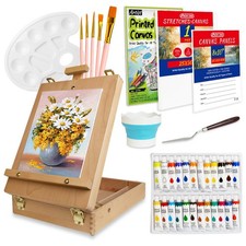 Portable Tabletop Easel Set, 36-Piece Art Kit with Canvas Boards  Stretched ...