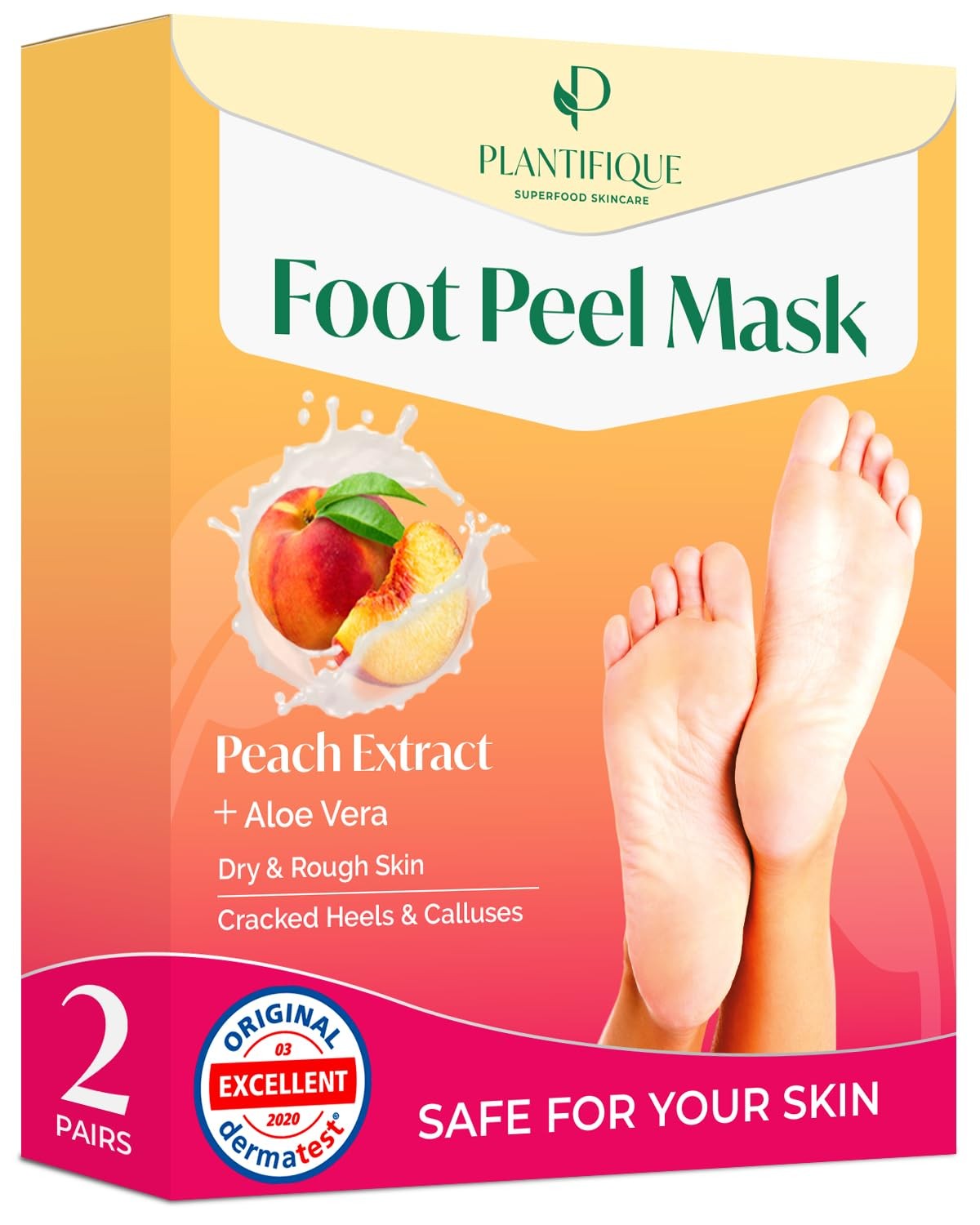 Plantifique Foot Peel Mask – 2 Pairs 2 count (Pack of 1), Peach 2Pack