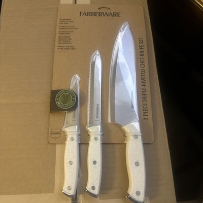 Farberware Classic 3 Piece Triple Riveted Knife Set Stainless Steel Black Handle