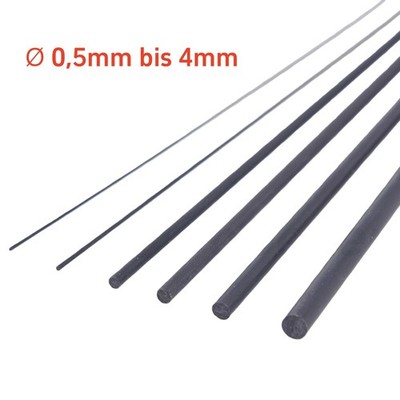 Ø 0,5-4mm Kohlefaser Rundstab Carbon Fiber Rod Bar Länge 200/400mm RC Modell DIY