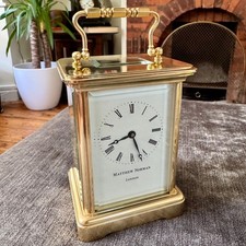 Matthew Norman London Brass Carriage Clock Five Glass Swiss Movement Fully Servi