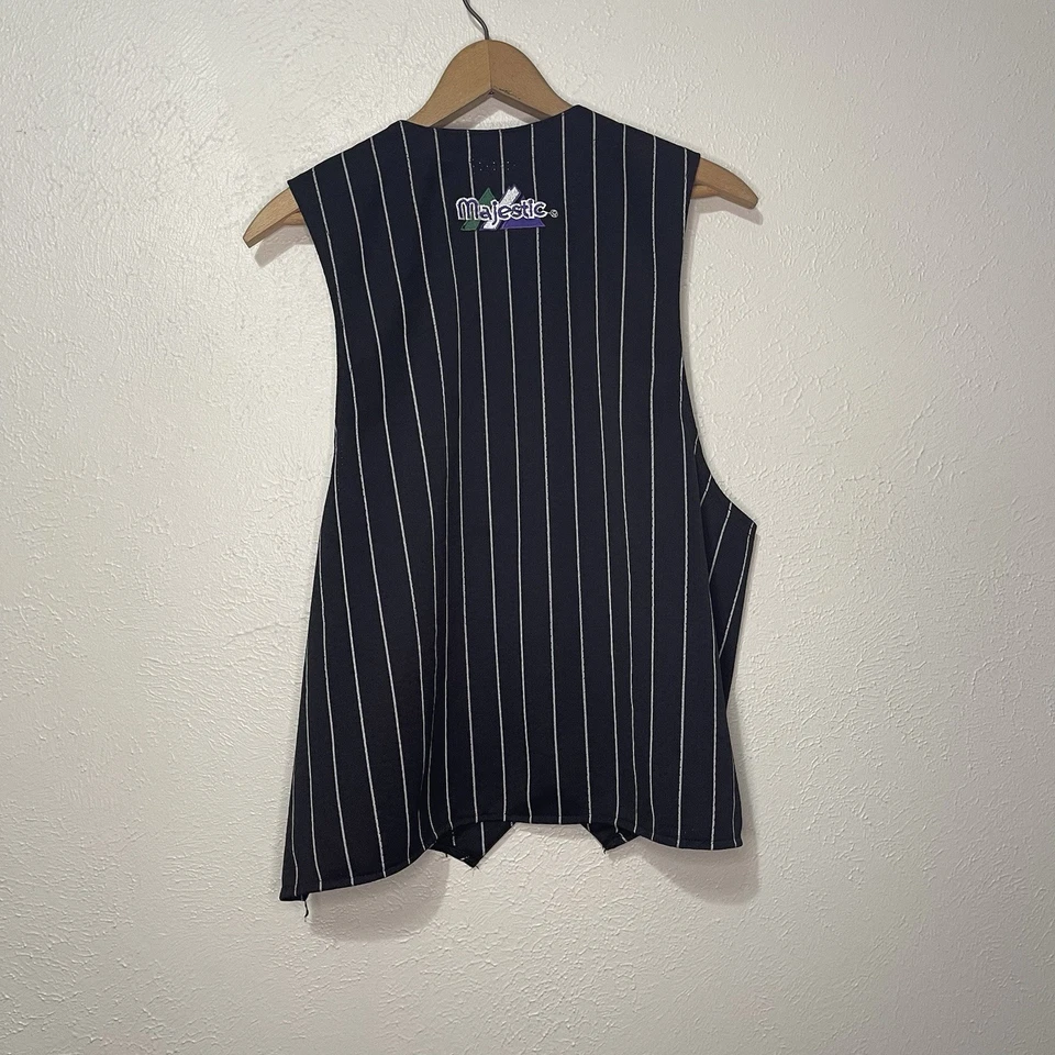 1998 Rare MLB All Star Game Colorado Rockies Staff Vest Majestic Pinstripe XL - Image 2 of 4