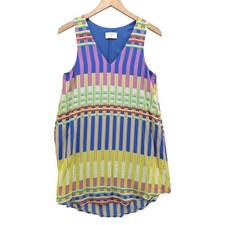 Everly Geometric Mini Tank Dress Multicolor Bright Colorful Lined V Neck Size M