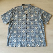Tommy Bahama 100 Silk Light Blue Palm Tree  Hibiscus Camp Shirt XL Hawaiian