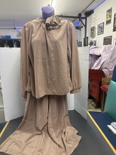 Vintage 1970's Prophecy Chiffon Ruffled Neck Blouse  Skirt Beige Romantic Sz 10