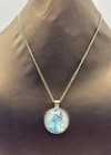 Silver Tone Blue Girl Glass Cabochon Pendant Necklace Fantasy Art