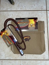 2 PC OFFICIAL INDIANA JONES CANVAS BAG SATCHEL  WHIP COSTUME SET ACCESSORY NEW