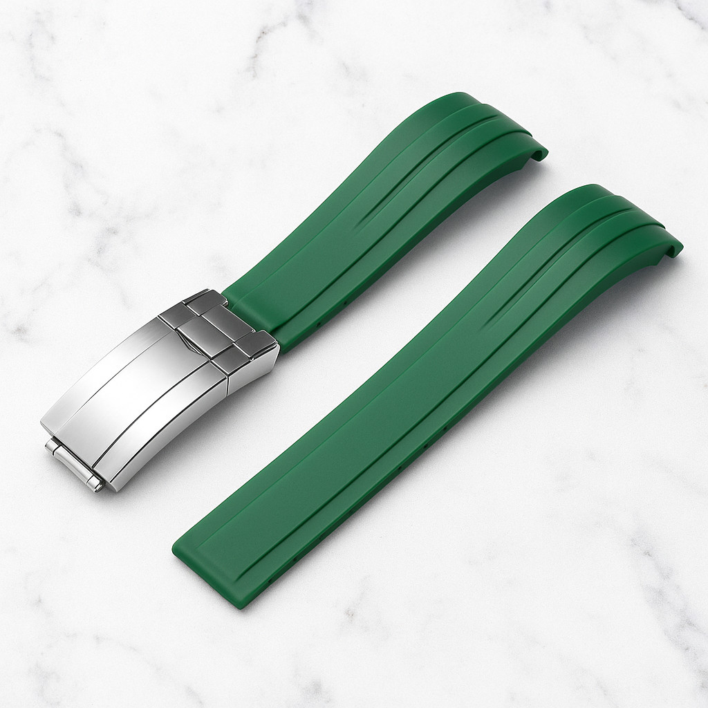 Black Rubber Watch Strap Gold Clasp 20mm High Quality For Rolex Models