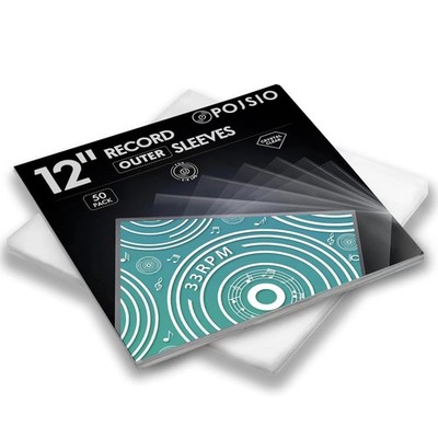 POJSIO 12 Inch Vinyl Record Sleeves Outer,50 x 12 Outer(50 Pack), Clear 